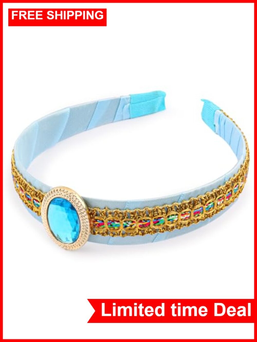 Gold Lace Headband with Gem Exotic Royal Costume Accessory